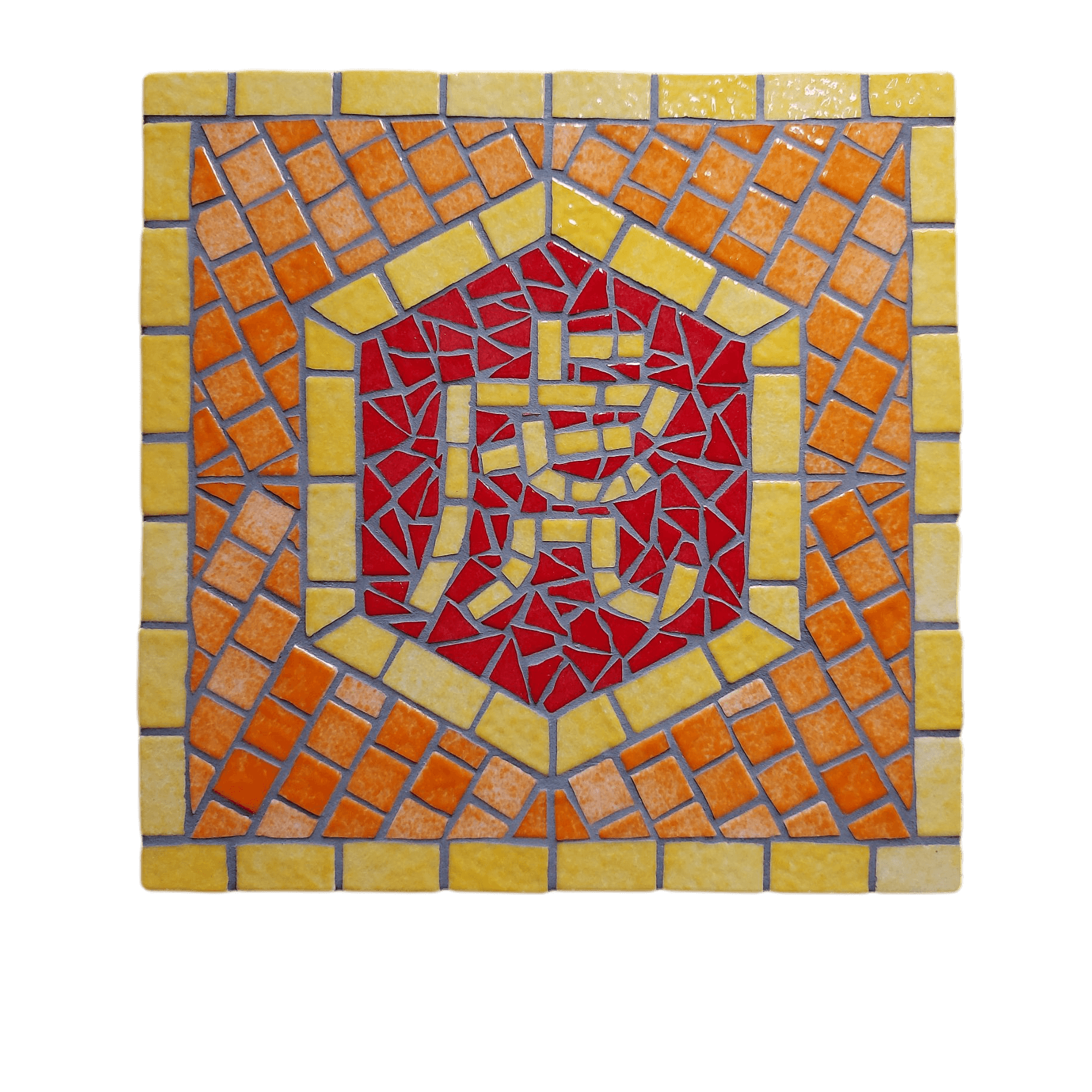 Tableau artisanal en mosaïque du zodiaque chinois, singe du Tigre, gamme jaune