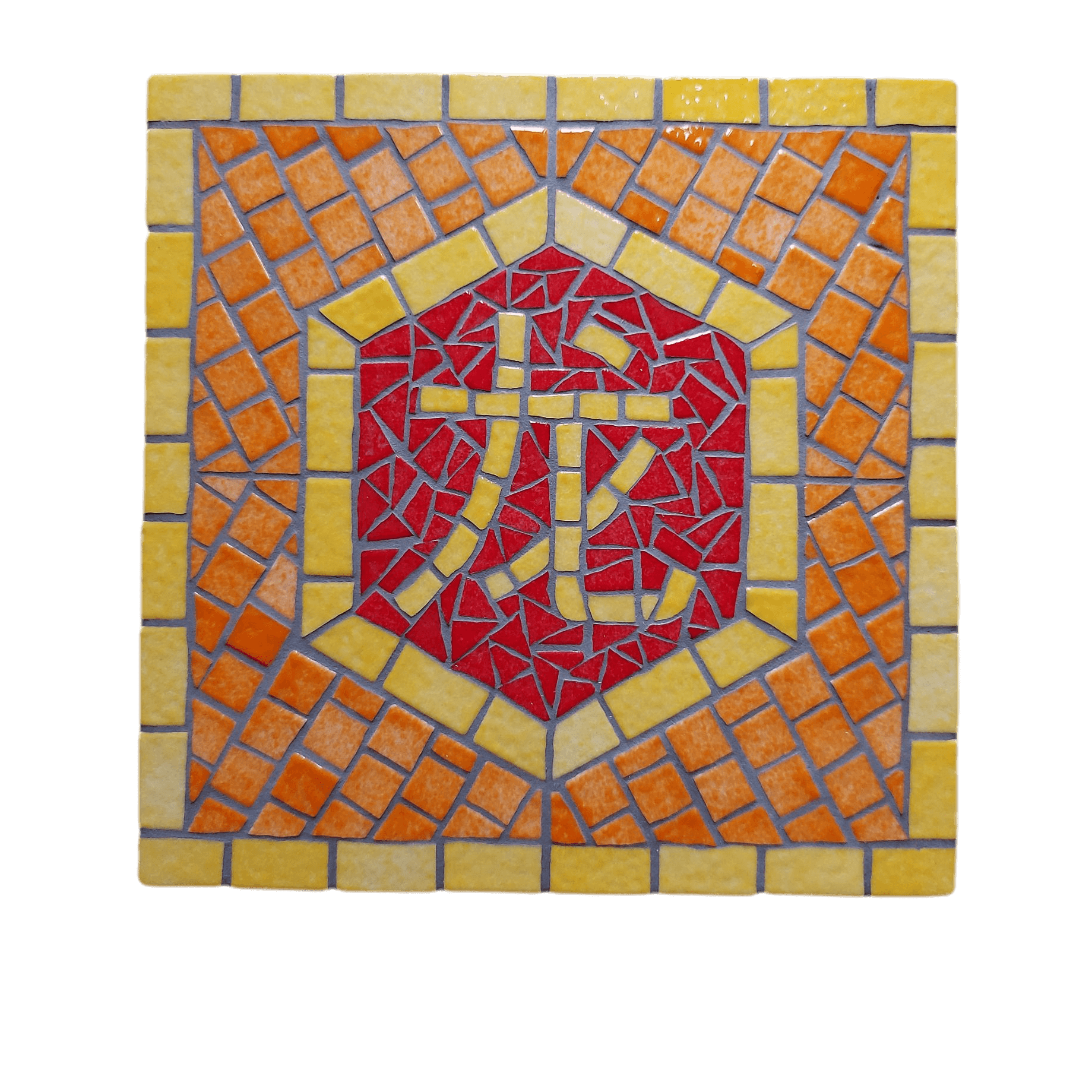 Tableau artisanal en mosaïque du zodiaque chinois, signe du Dragon, gamme jaune