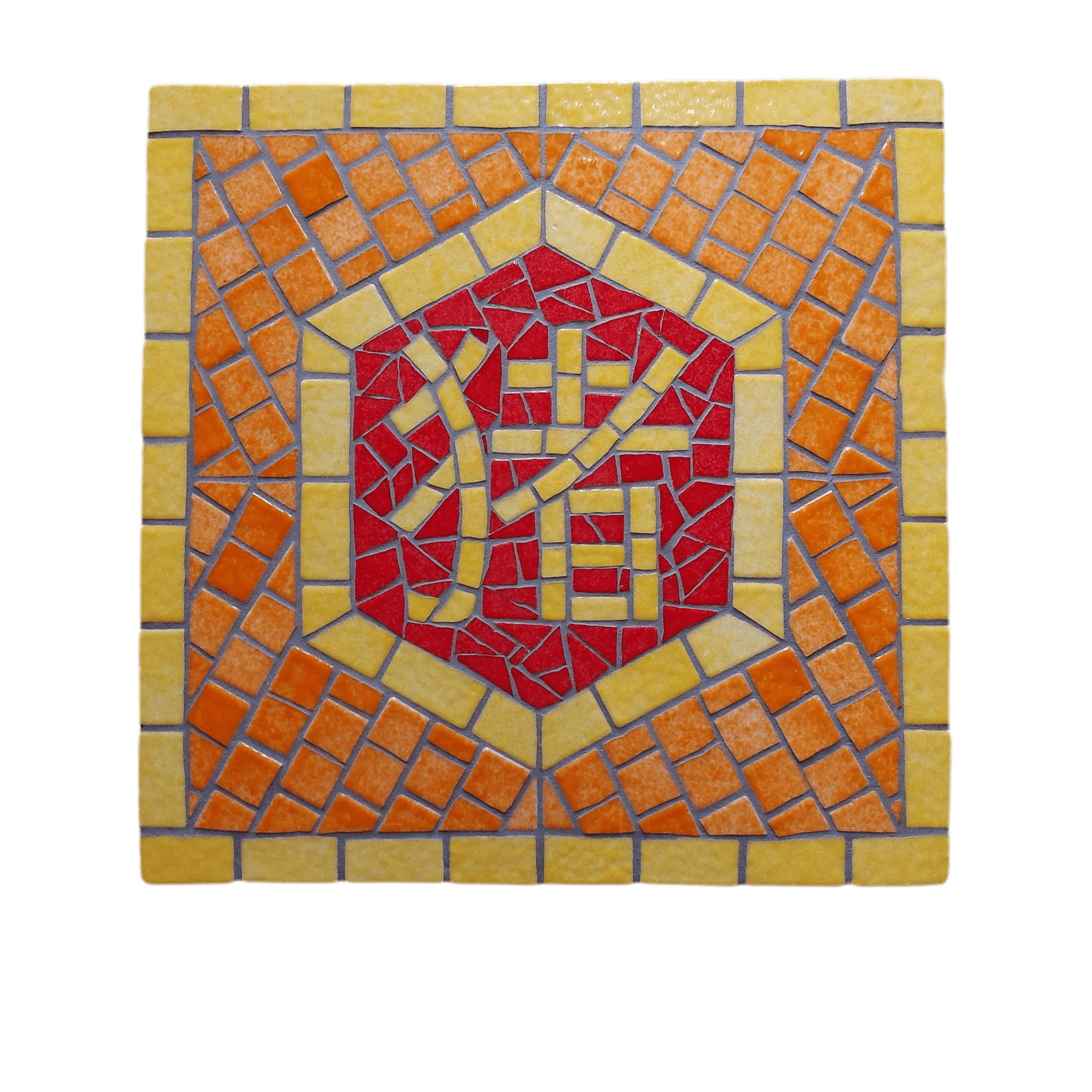 Tableau artisanal en mosaïque du zodiaque chinois, signe du Cochon, gamme jaune