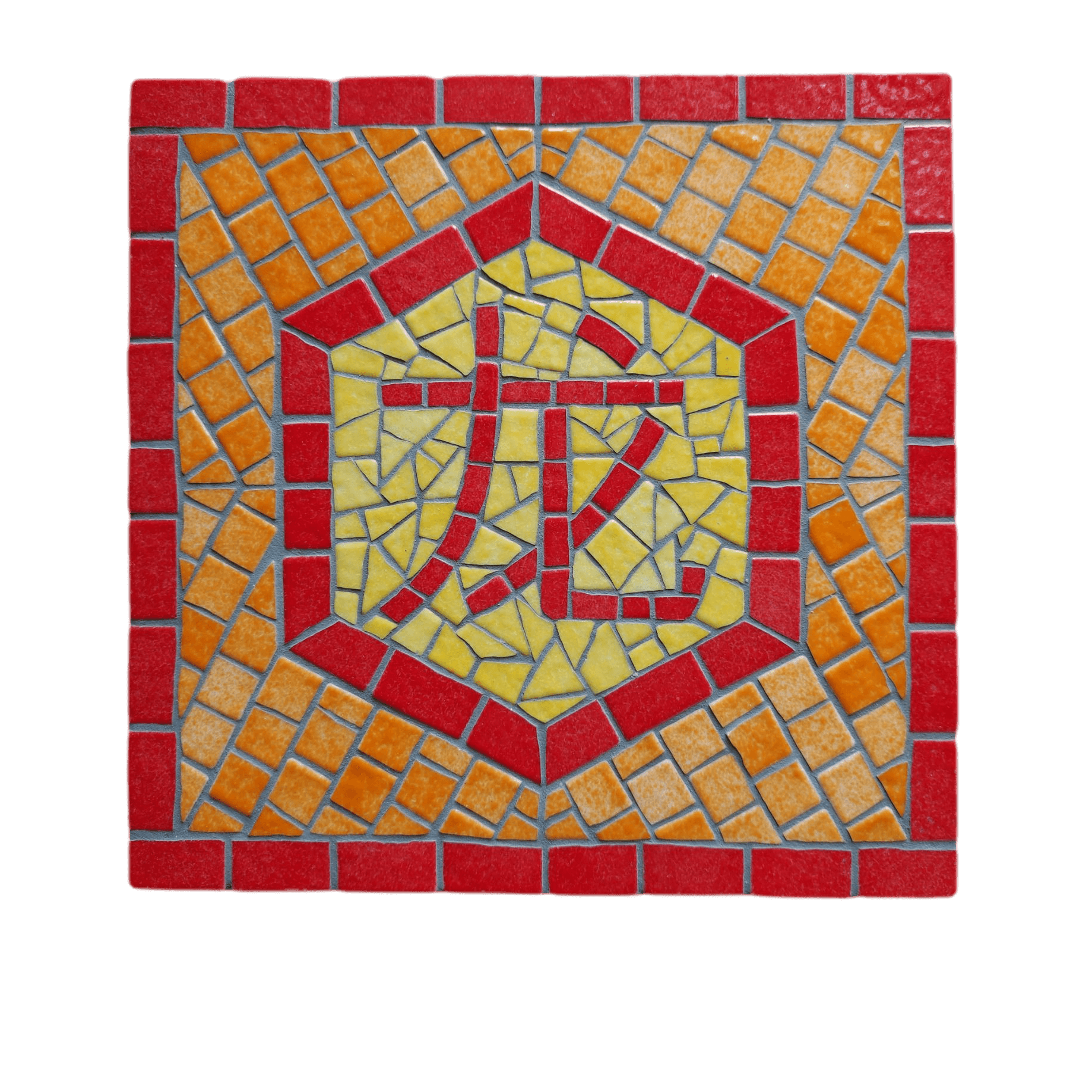 Tableau artisanal en mosaïque du zodiaque chinois, signe du Dragon, gamme rouge